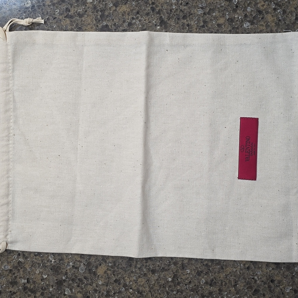 Valentino Cream Drawstring Bag with Red Logo 10 X 13.5